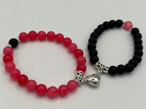 Couple Bracelets Long Distance Bracelets Black & Pink Friendship, Relationship,Couples Magnet Bracelet - Image 4