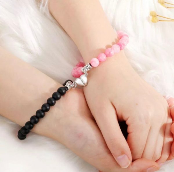 Couple Bracelets Long Distance Bracelets Black & Pink Friendship, Relationship,Couples Magnet Bracelet - Image 8