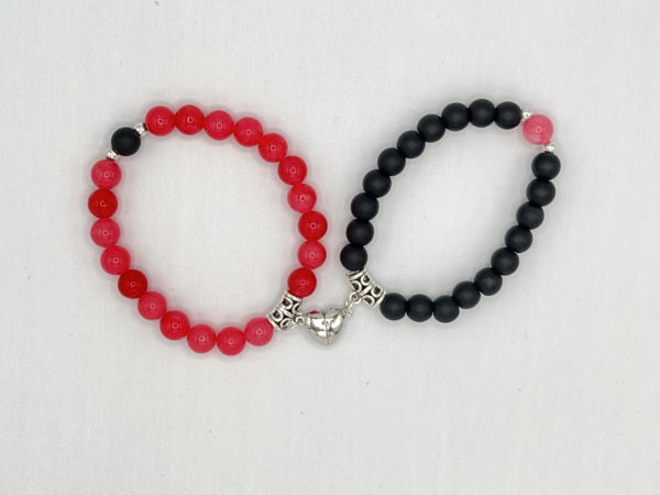 Couple Bracelets Long Distance Bracelets Black & Pink Friendship, Relationship,Couples Magnet Bracelet - Image 7
